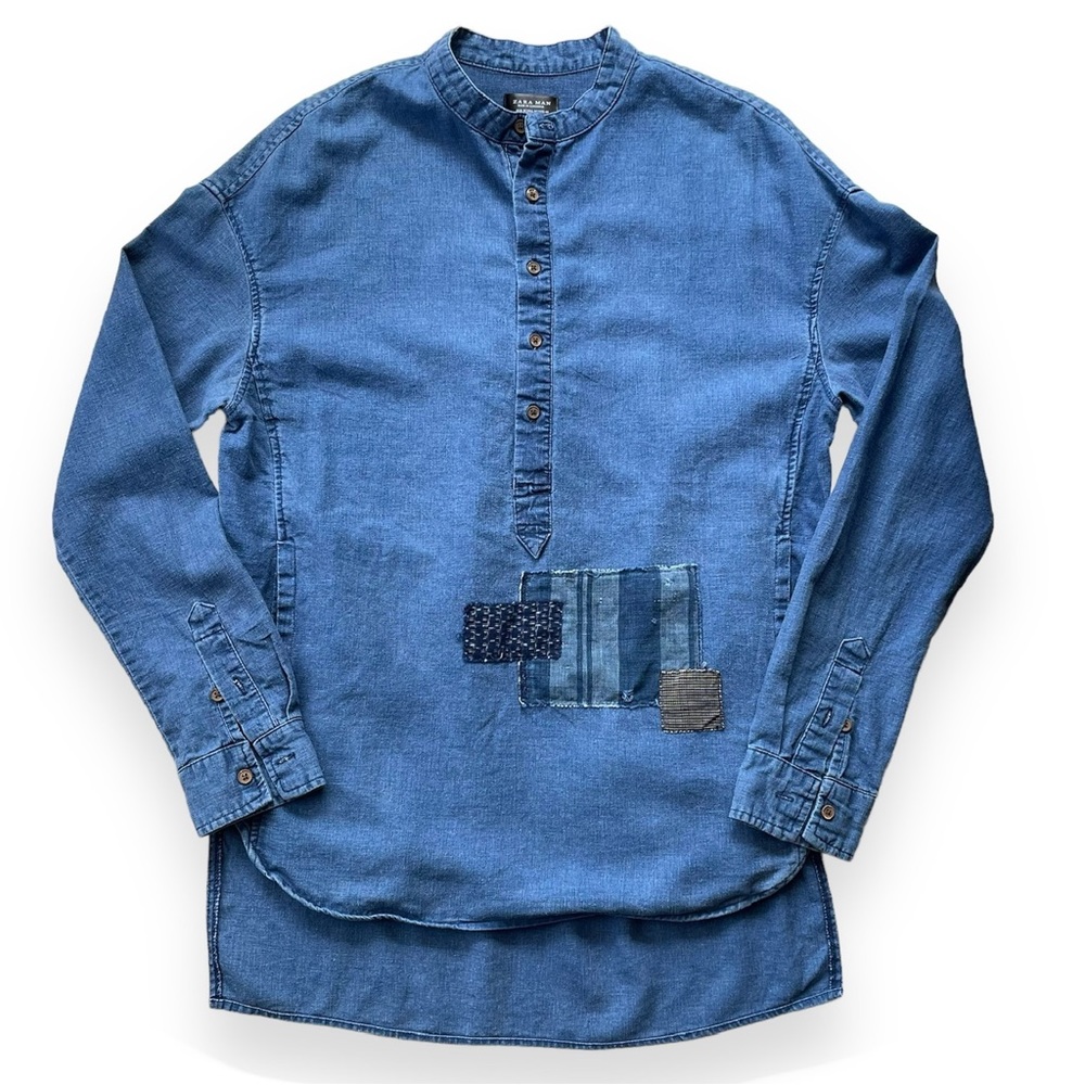 Indigo Linen Tunic With Patchwork - image 1